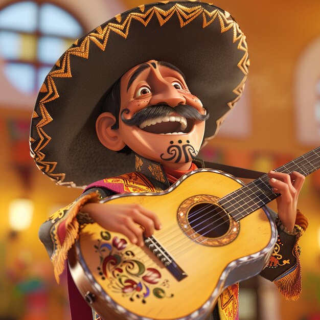 a man with a sombrero playing a guitar