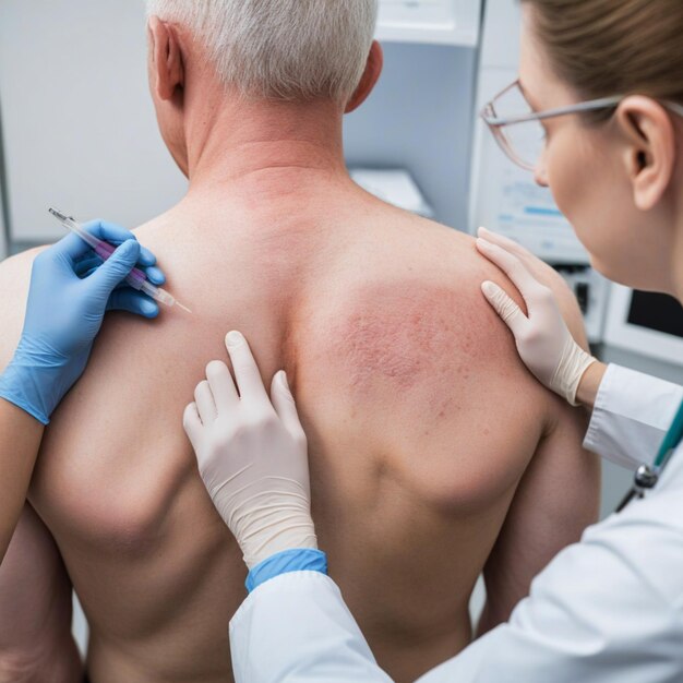 Photo a man with a stethoscope around his back is helping a woman with a stethoscope