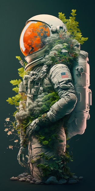 A man with a suit and a tree on his back