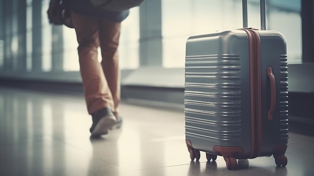 Man with suitcase at airport Generative Ai