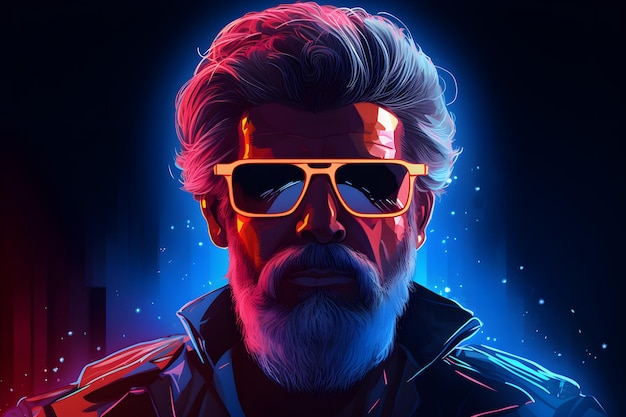 a man with sunglasses and a beard in the dark space premium vector