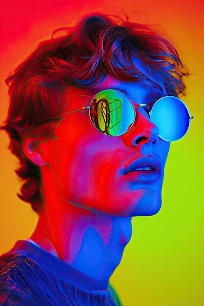 Man With Sunglasses in Colorful Background