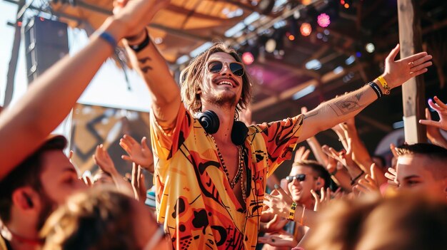 Photo man with sunglasses enjoying a music festival