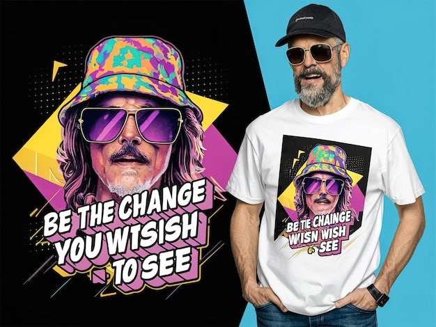 Photo a man with sunglasses and a shirt that says be the change you wish to see