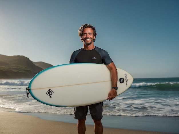 a man with a surfboard Standing with arms at sides and_2