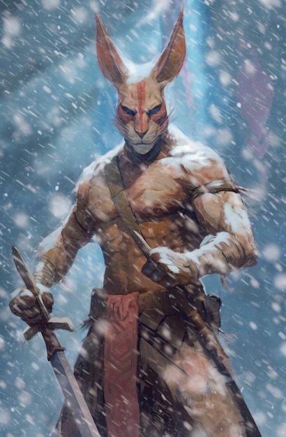 A man with a sword in the snow