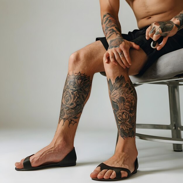 Photo a man with a tattoo on his leg