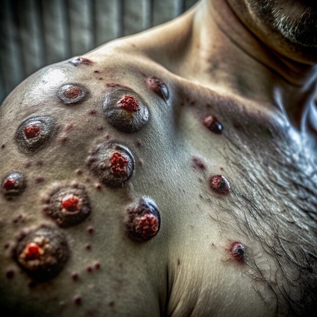 Photo a man with a tattoo of a man with a bunch of holes on his back