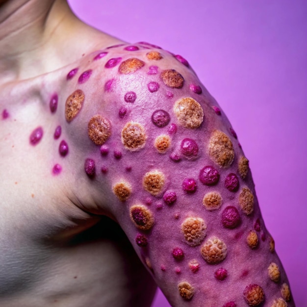 Photo a man with a tattoo of a woman with purple dots on his back