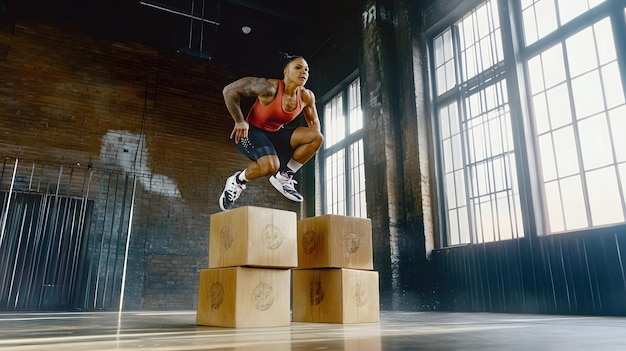 a man with tattoos on his arms is standing on boxes that says quot