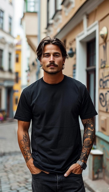 a man with tattoos on his arms stands in front of a sign that says quot bob quot