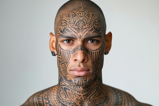 Photo a man with tattoos on his face and neck