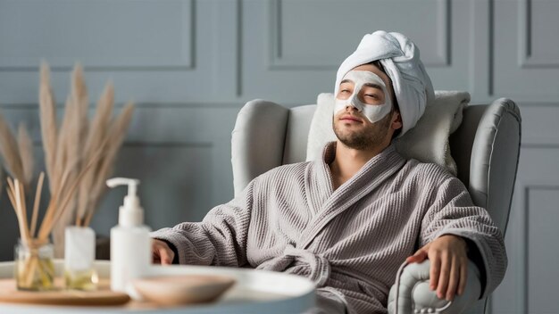 Photo a man with a towel on his head is covered in a towel