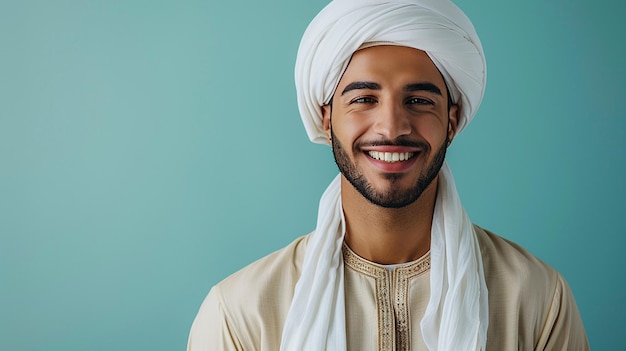 a man with a turban on his head smiling