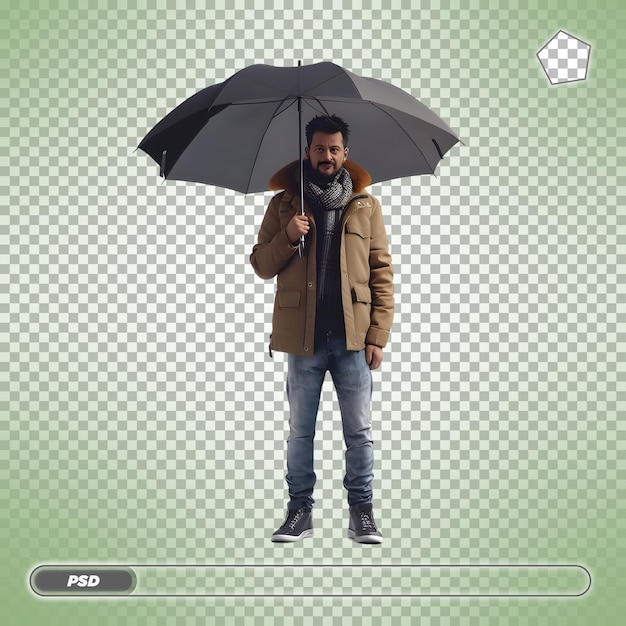 Man with umbrella in a stylish outfit Isolated on transparent background