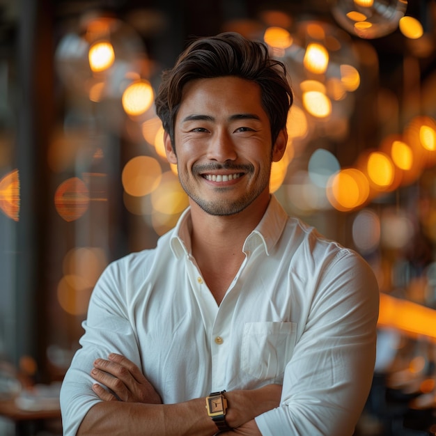 a man with a watch on his left arm is smiling