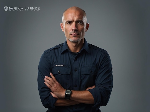 Photo a man with a watch on his left arm stands in front of a gray background