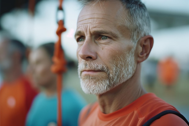 A man with a white beard and gray hair is looking at the camera