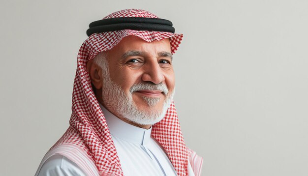 Photo a man with a white beard and a red and black scarf