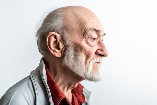 a man with a white beard and a red shirt