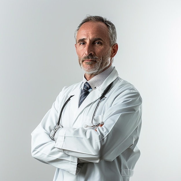 a man with a white shirt that says  he is standing in front of a white background