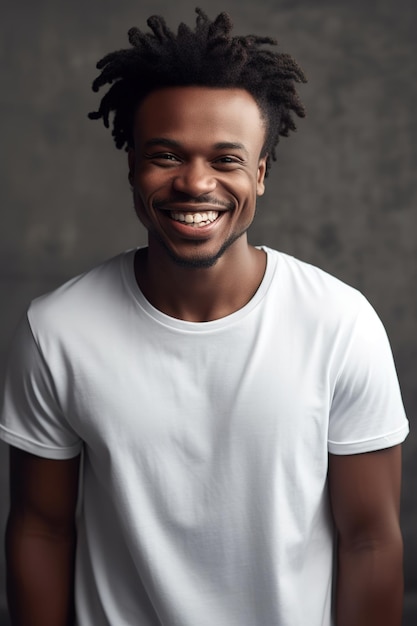 A man with a white shirt that says'i'm a man '