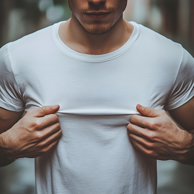 Photo a man with a white shirt that says quot t shirt quot