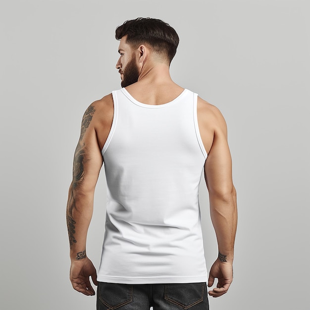 Photo a man with a white tank top and a white tank top with a tattoo on the back