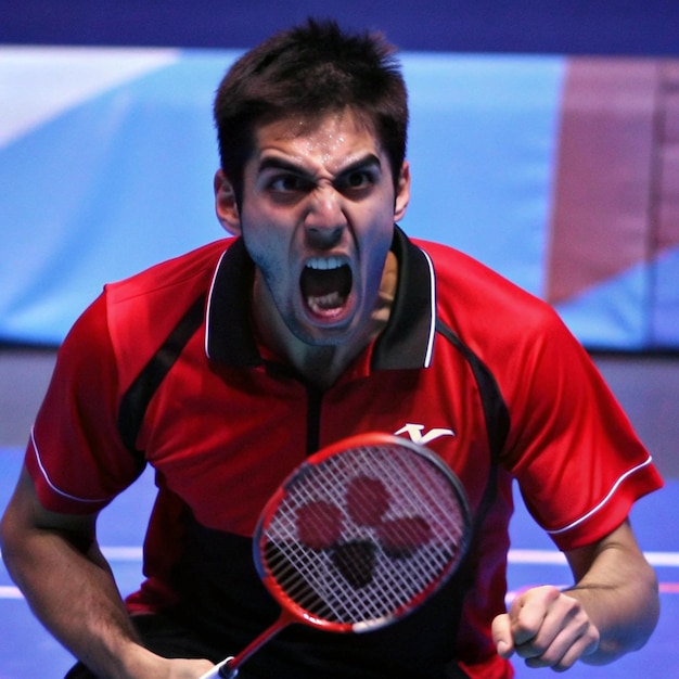 Photo a man with an x on his shirt is holding a tennis racket