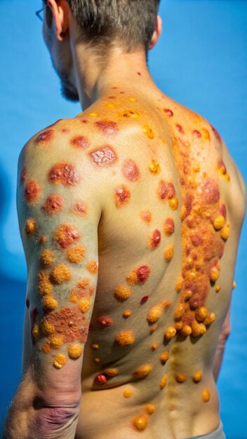 Photo a man with a yellow spot on his back is covered in spots