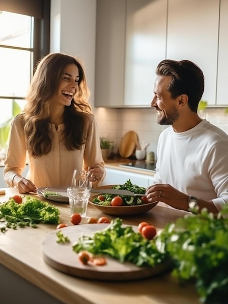 a man and woman are cooking in the kitchen