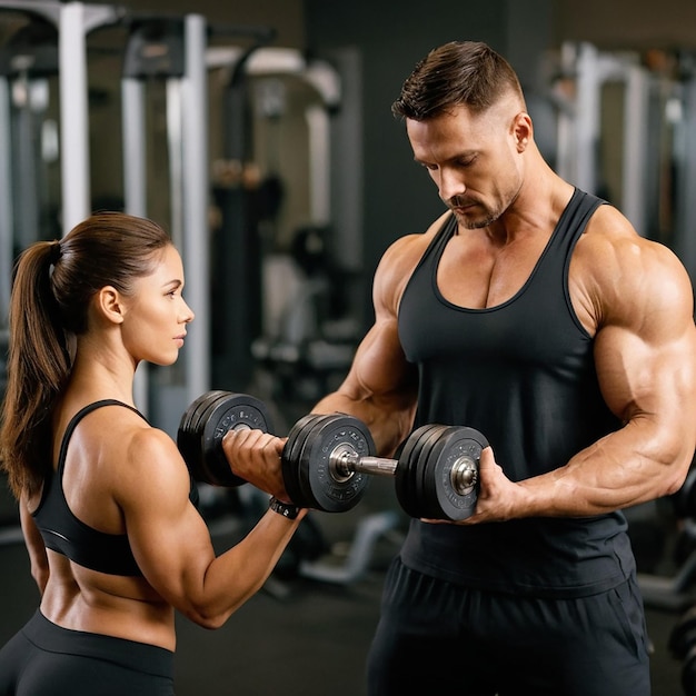 a man and a woman are doing squats with the words  on the back