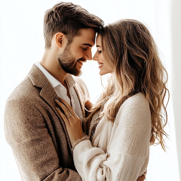 Photo a man and woman are embracing and the woman is wearing a sweater