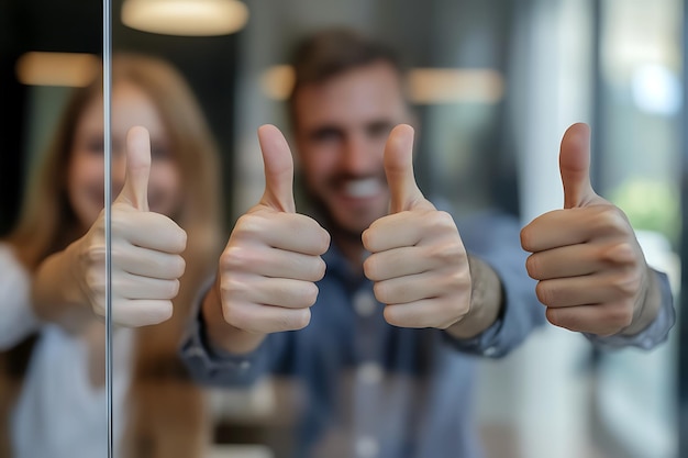 Photo a man and woman are giving thumbs up