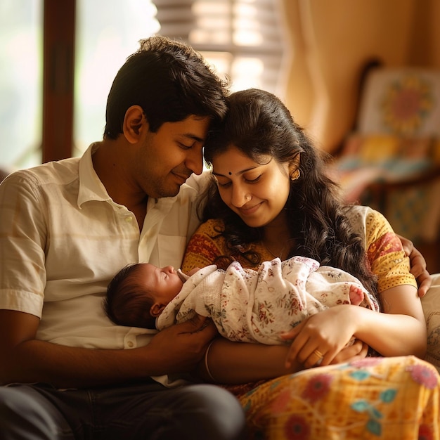 a man and a woman are holding a baby and smiling