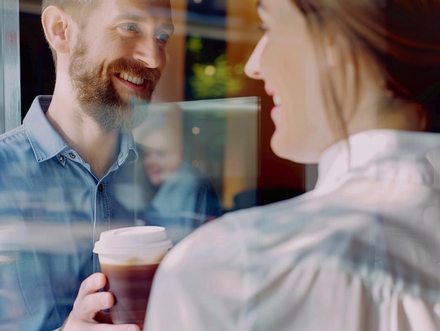 Photo a man and a woman are holding a cup of coffee