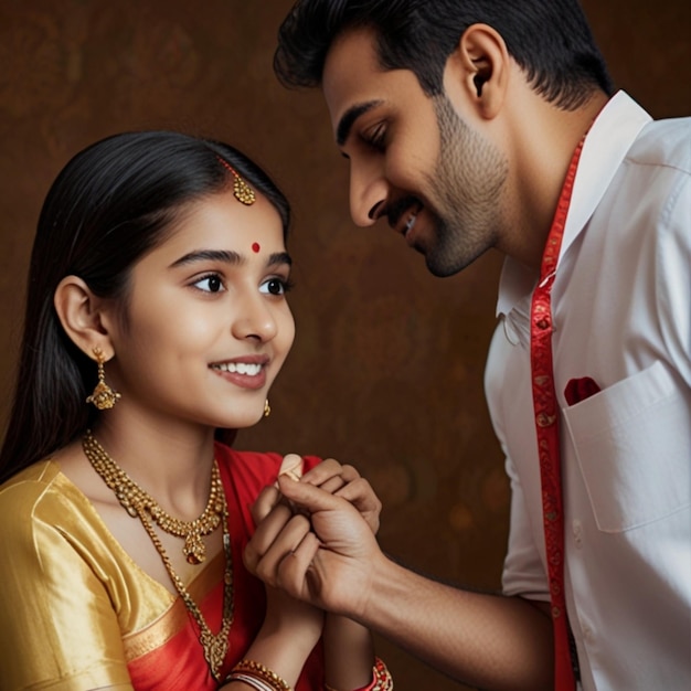 a man and a woman are holding hands with one of them wearing a red sari