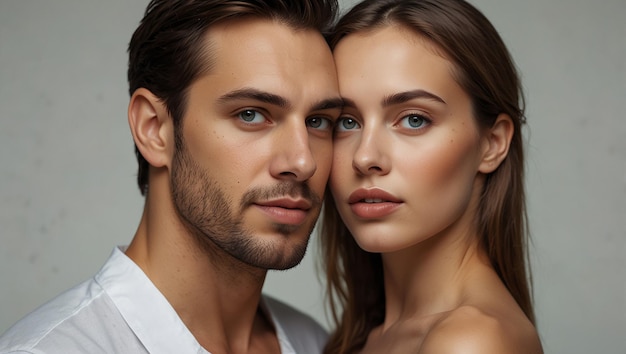 a man and woman are looking at each other and the woman is wearing a white shirt