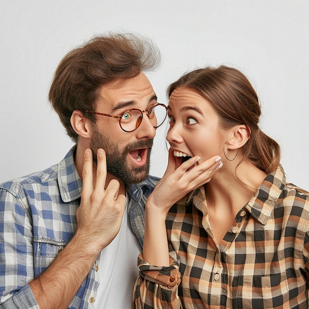 Photo a man and a woman are looking up and the woman is wearing glasses