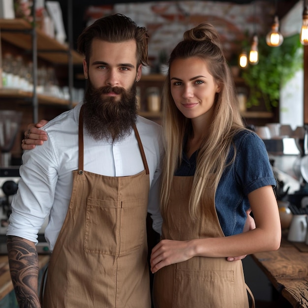 a man and a woman are posing for a photo in a restaurant