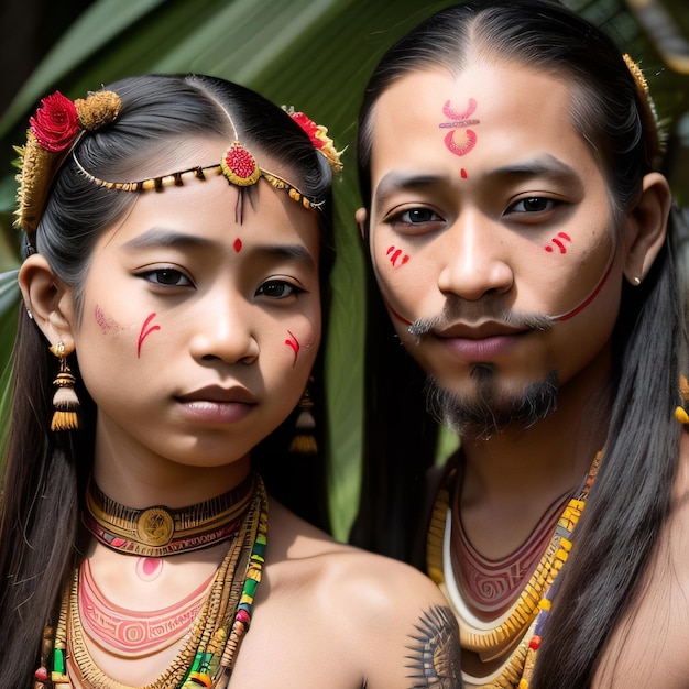 A man and a woman are posing for a picture with the word " the word " on their face.