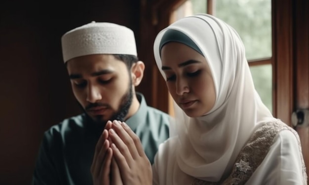 Photo a man and a woman are praying together