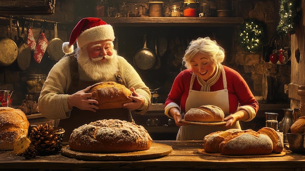 a man and woman are preparing bread for christmas dinner