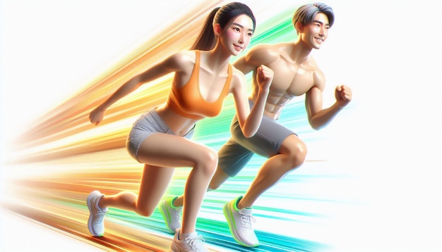 a man and a woman are running in the picture