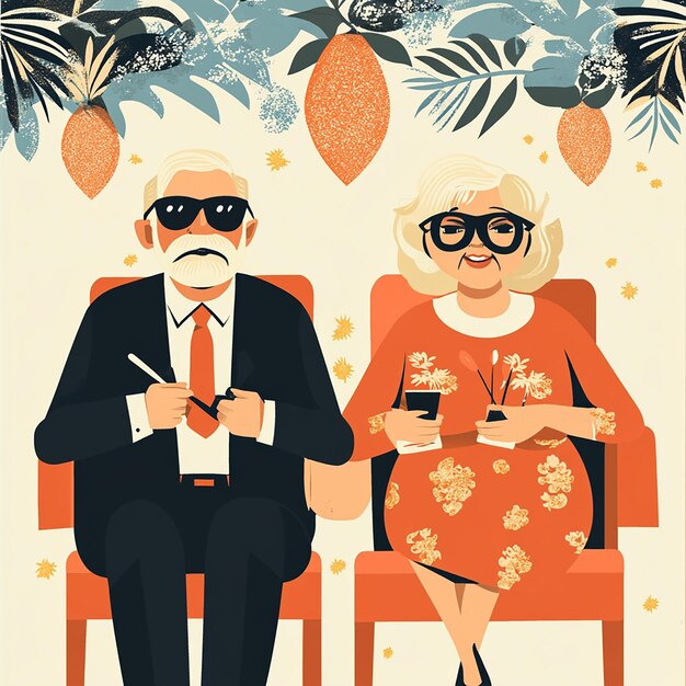 Photo a man and a woman are sitting in a chair with a drink and a man wearing sunglasses