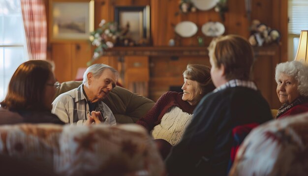 Photo a man and a woman are sitting on a couch and talking