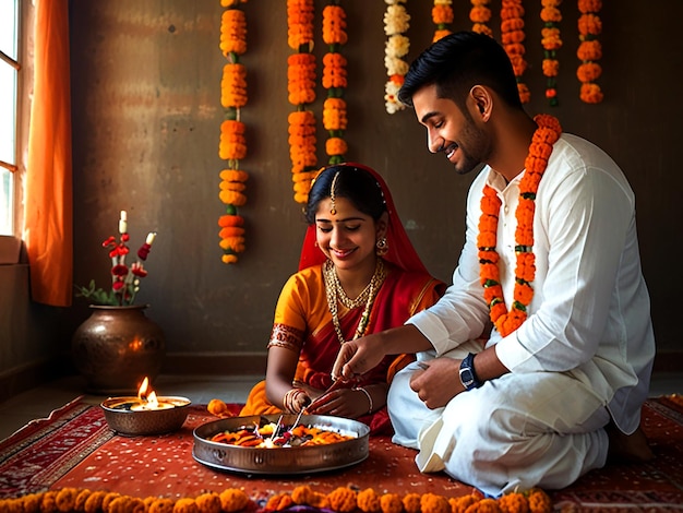 Photo a man and a woman are sitting in front of a candle that says quot god quot