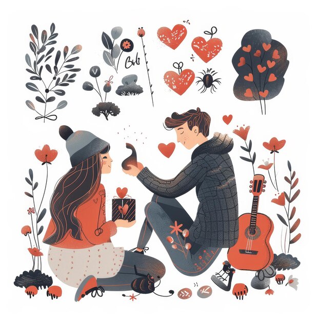 Photo a man and a woman are sitting on the ground one of them is wearing a hat and the other is a man with a heart shaped hat