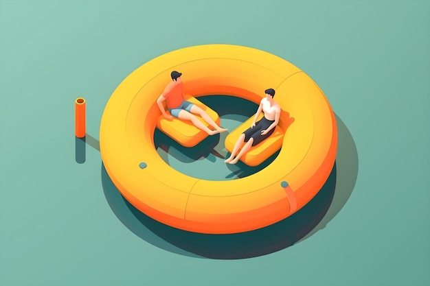 A man and a woman are sitting on an inflatable tube.