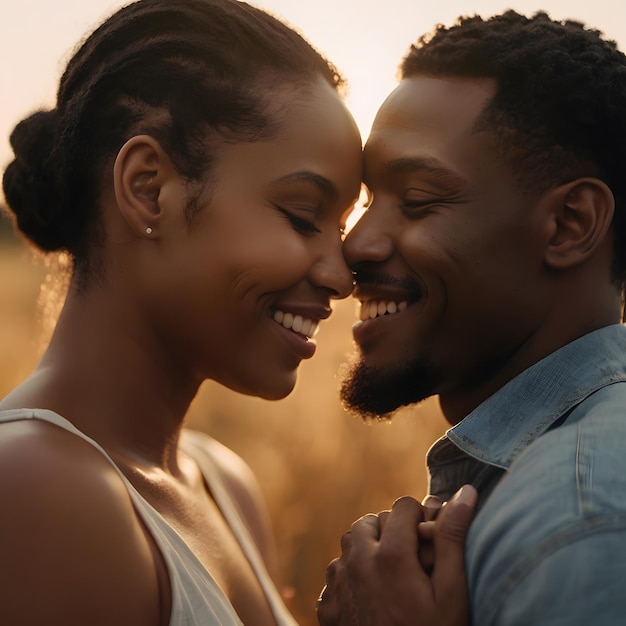 Photo a man and woman are smiling and looking at each other